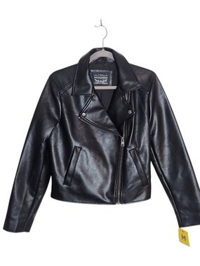 Levi's Womens Cropped Black Faux Leather Moto Jacket Size Medium NWT